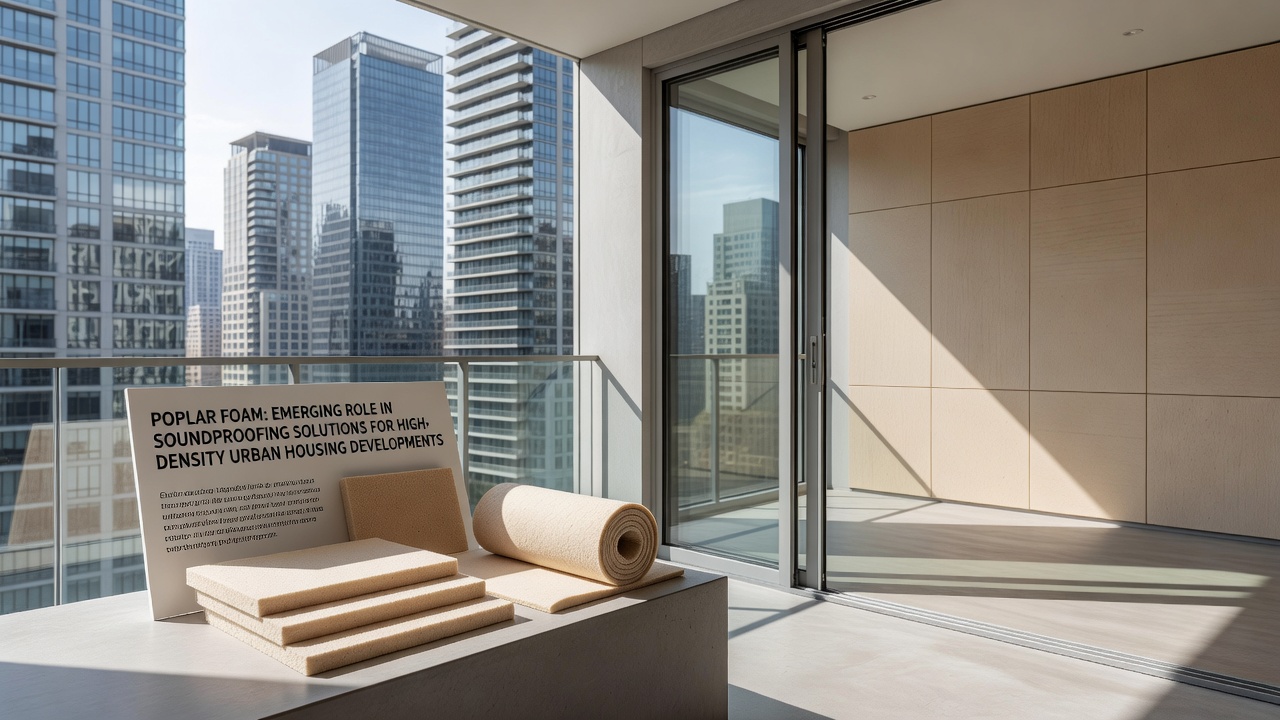 Cross-section view of poplar foam integrated into urban housing wall assembly
